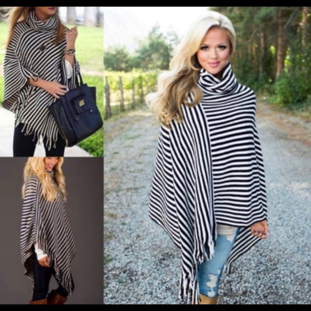 OS-MUST HAVE FOR FALL!!  PONCHO WITH TASSLE HEM! - Picture 3 of 3